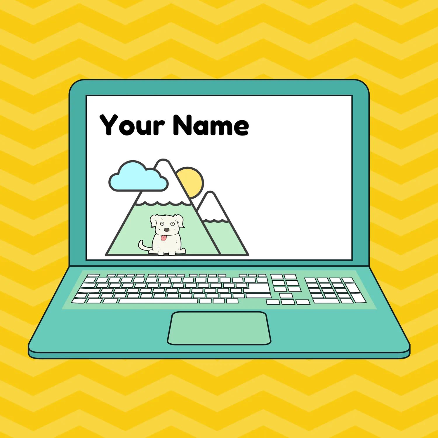 Laptop with company name and logo