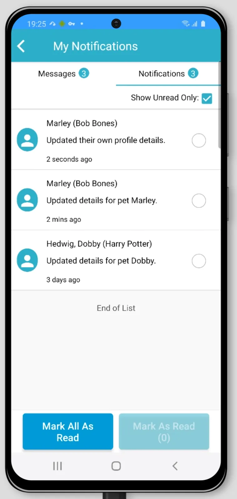 Screenshot of Notifications tab in Notifications Center