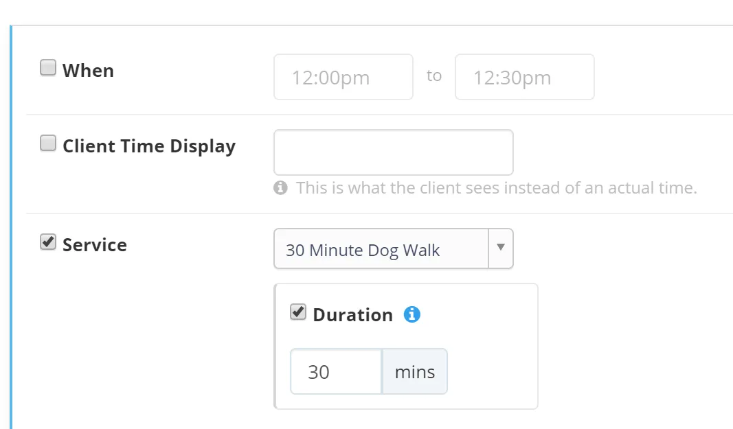Screenshot of the bulk editing the duration of events