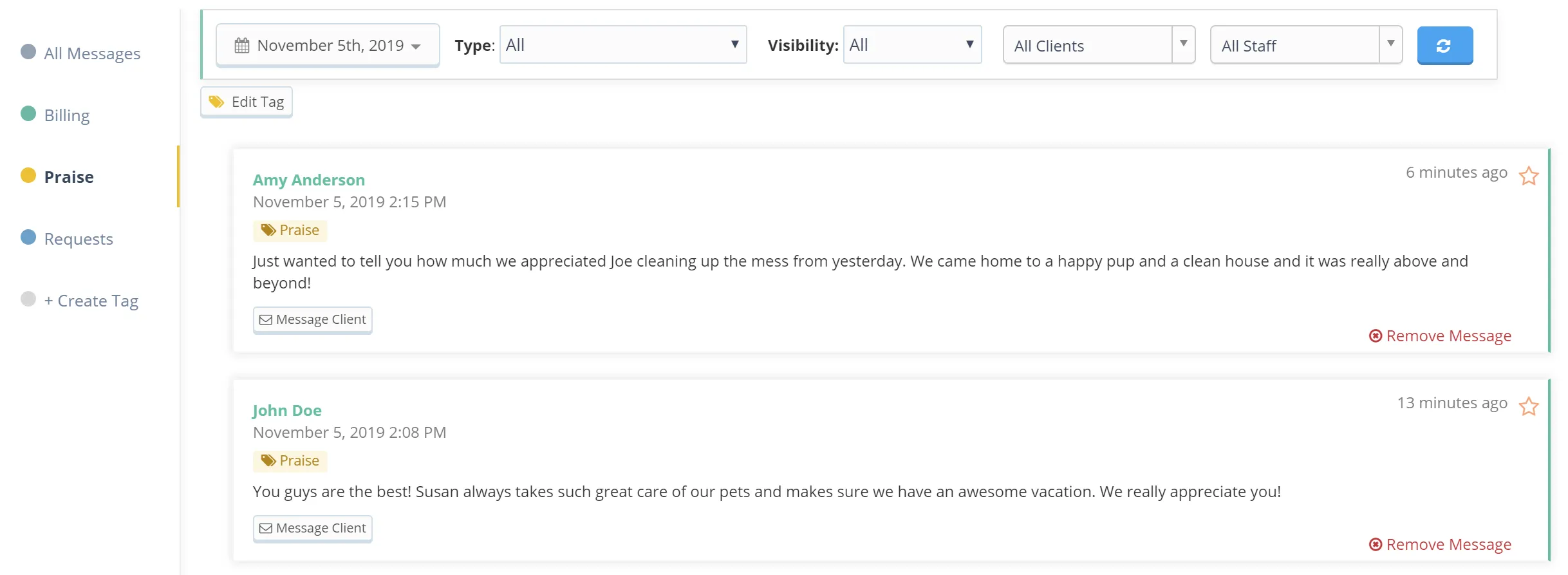 Viewing Tagges Messages in the Message Center