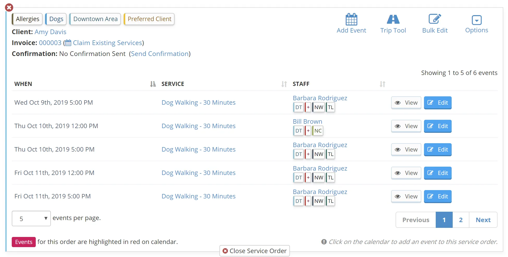 Service Order Multiple Events with Flags