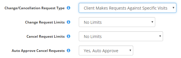 Time To Pet change and cancellation request options when clients make requests against specific visits