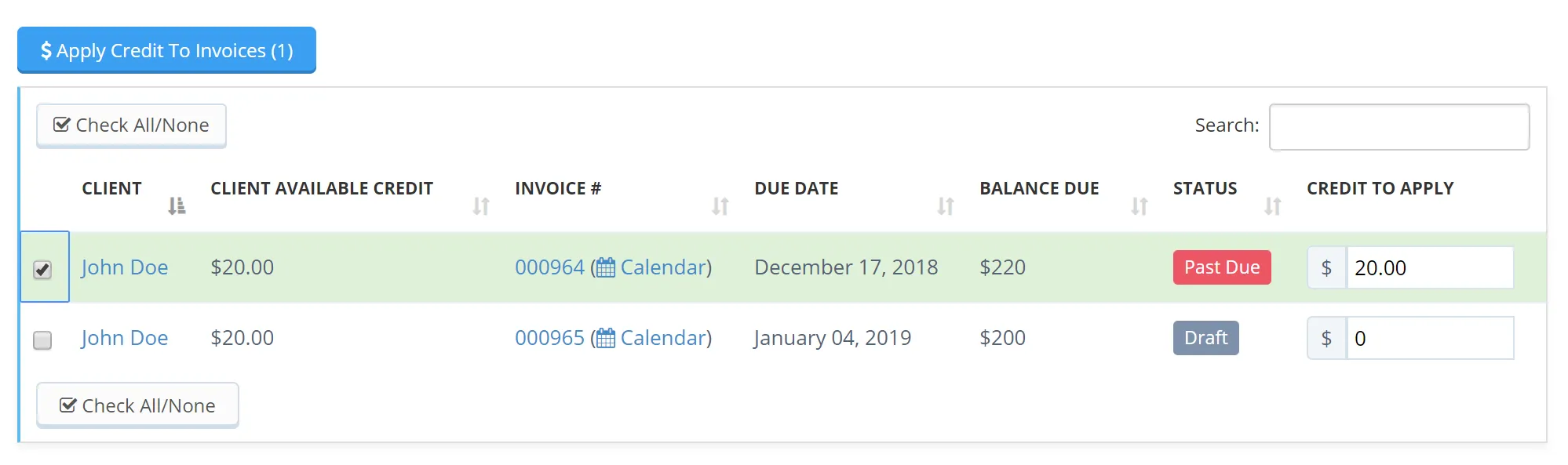Redeeming Credit in Bulk Invoicing