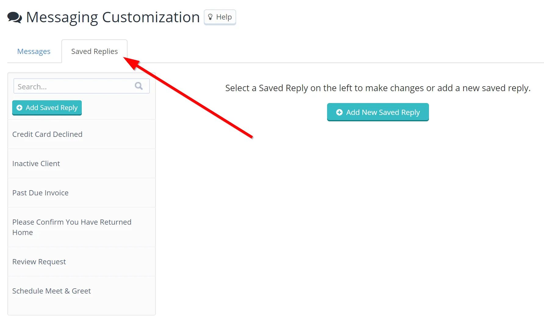 Saved Replies Configuration Section