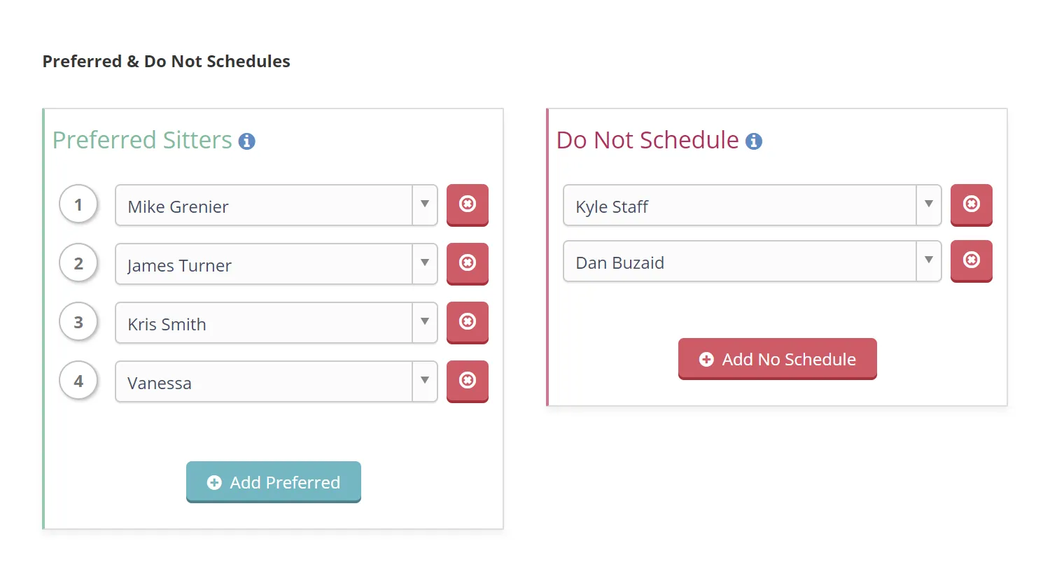 Unlimited Preferred Sitters and Do Not Schedule List