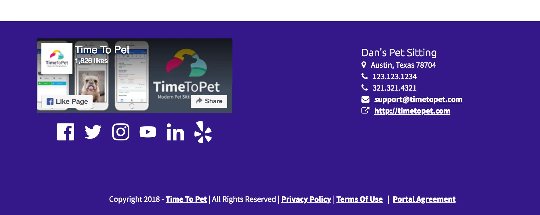 Pet Sitting Social Media Icons in Portal Footer