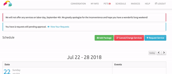 Animation of a client redeeming visits from a package when requesting services in the Time To Pet Client Portal