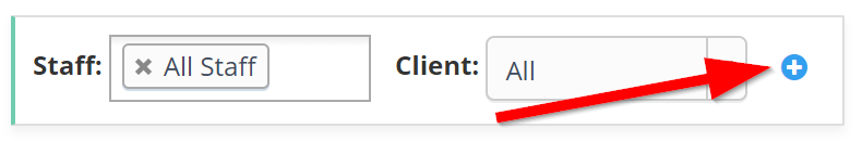 Time To Pet scheduler staff and client dropdown window collapsed, with the blue plus icon