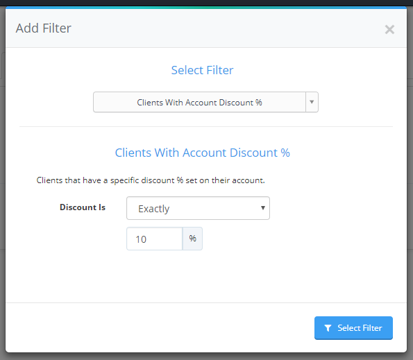 Time To Pet client report filter for clients with an account discount