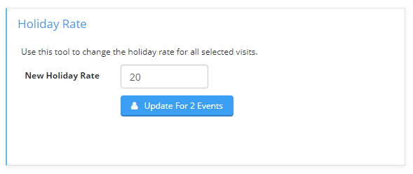 Time To Pet Bulk Update tool updating the holiday rate on multiple events at once