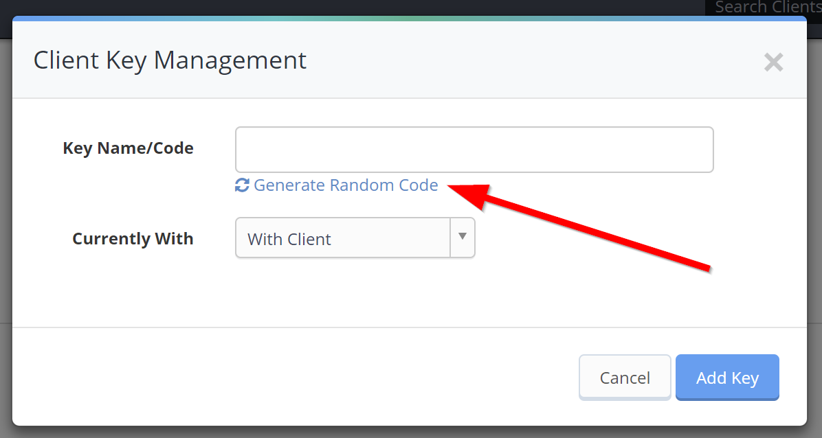 Time To Pet new key form with the Generate Random Code button