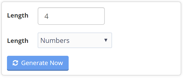 Time To Pet random key code settings for code length and character types