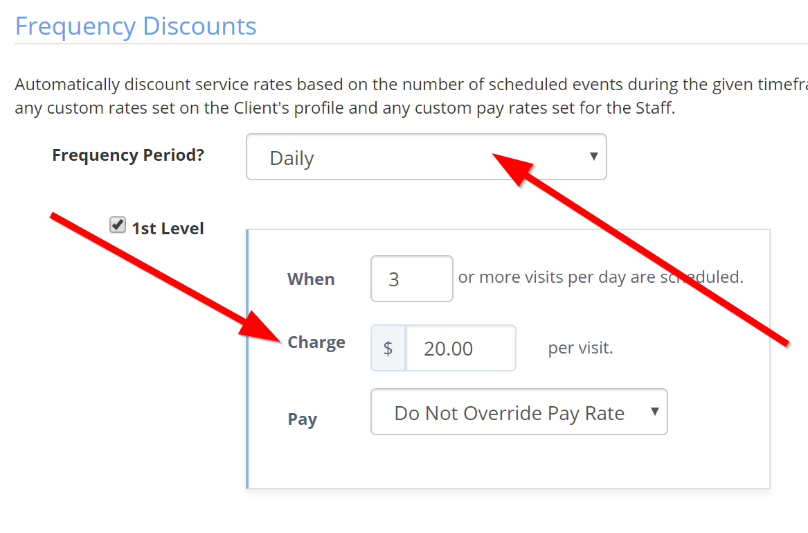 Time To Pet daily frequency discount with a 20 dollar per visit rate for a 60 dollar daily rate