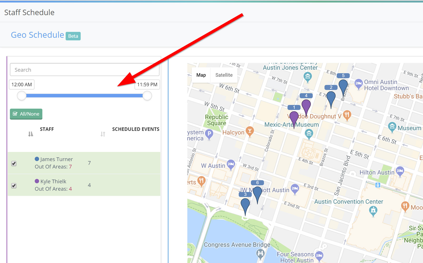 geo scheduler with time