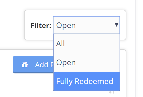 Time To Pet client package filter for all, open and fully redeemed packages
