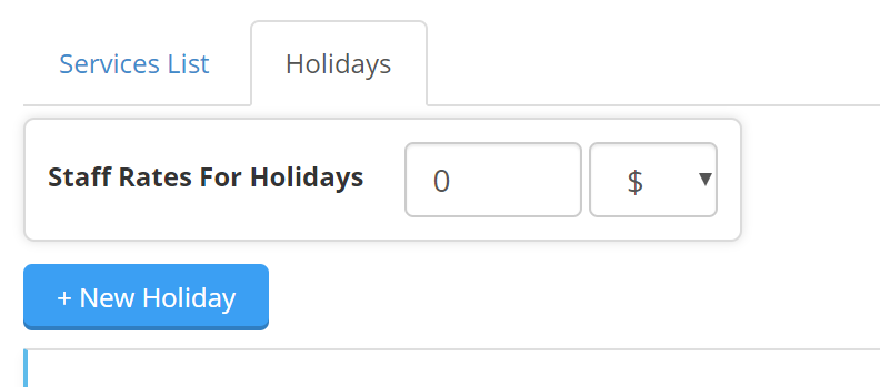 Time To Pet Holidays tab in Services for creating a new varying holiday