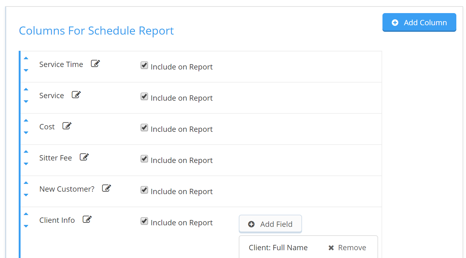 Time To Pet Columns For Schedule Report options for customizing printable staff schedules