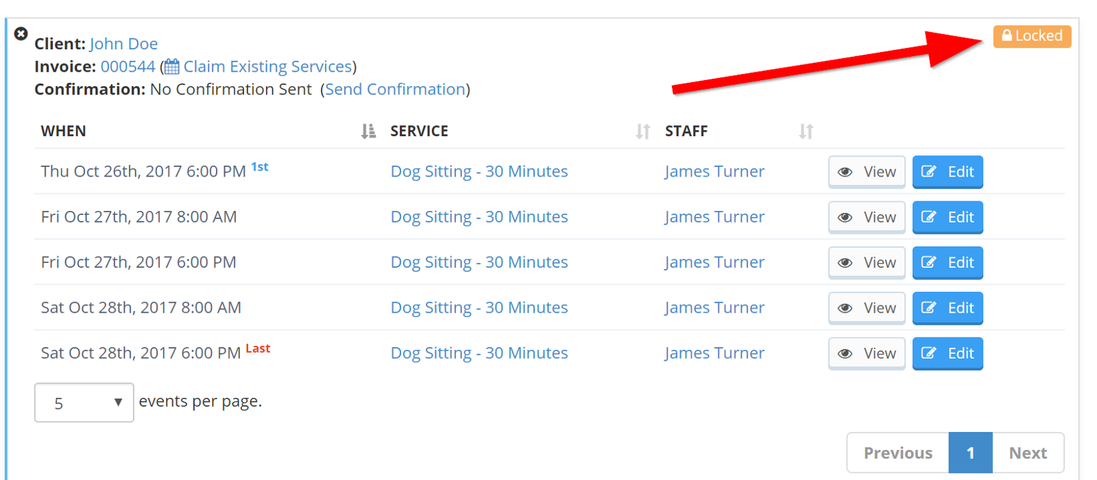 Time To Pet scheduler showing a Locked icon in place of the Add New Services button