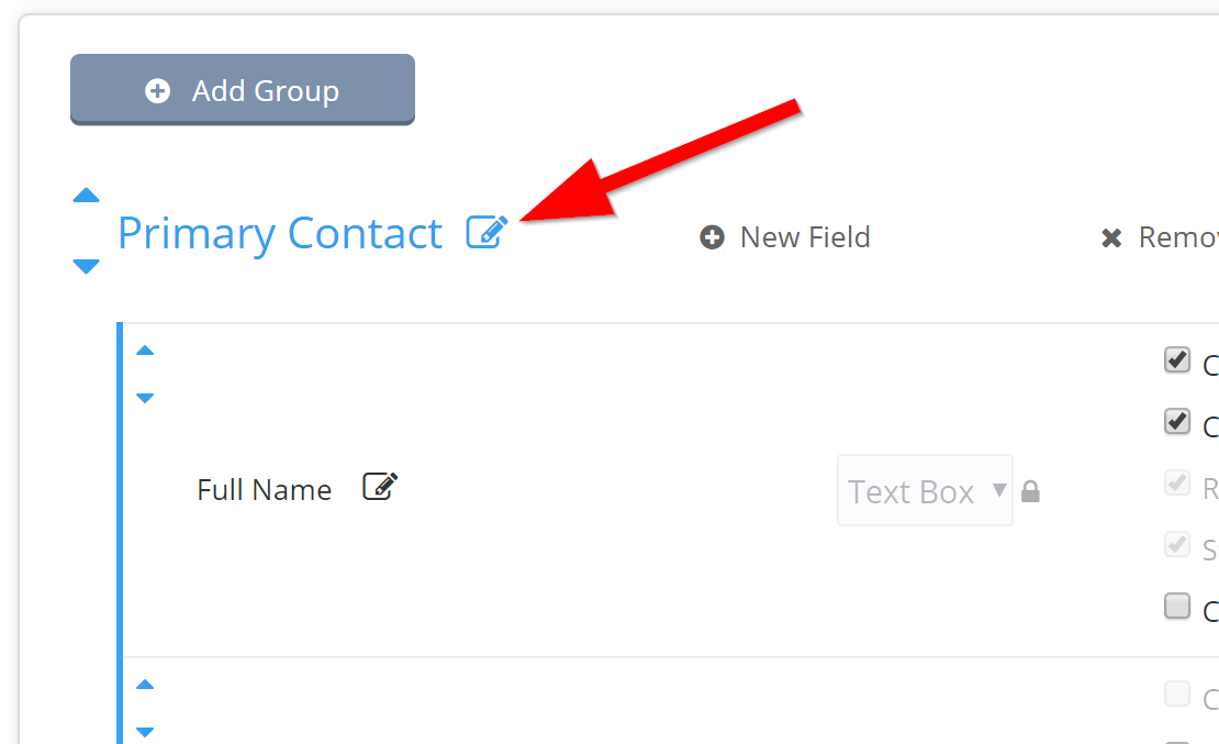 Time To Pet custom fields organized into groups, including the Primary Contact group