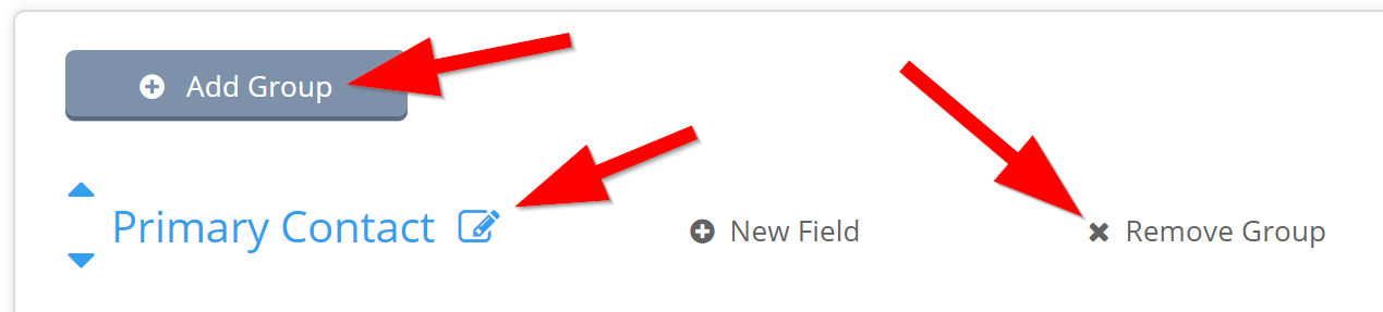 Time To Pet custom fields Group options for renaming, adding or removing a group