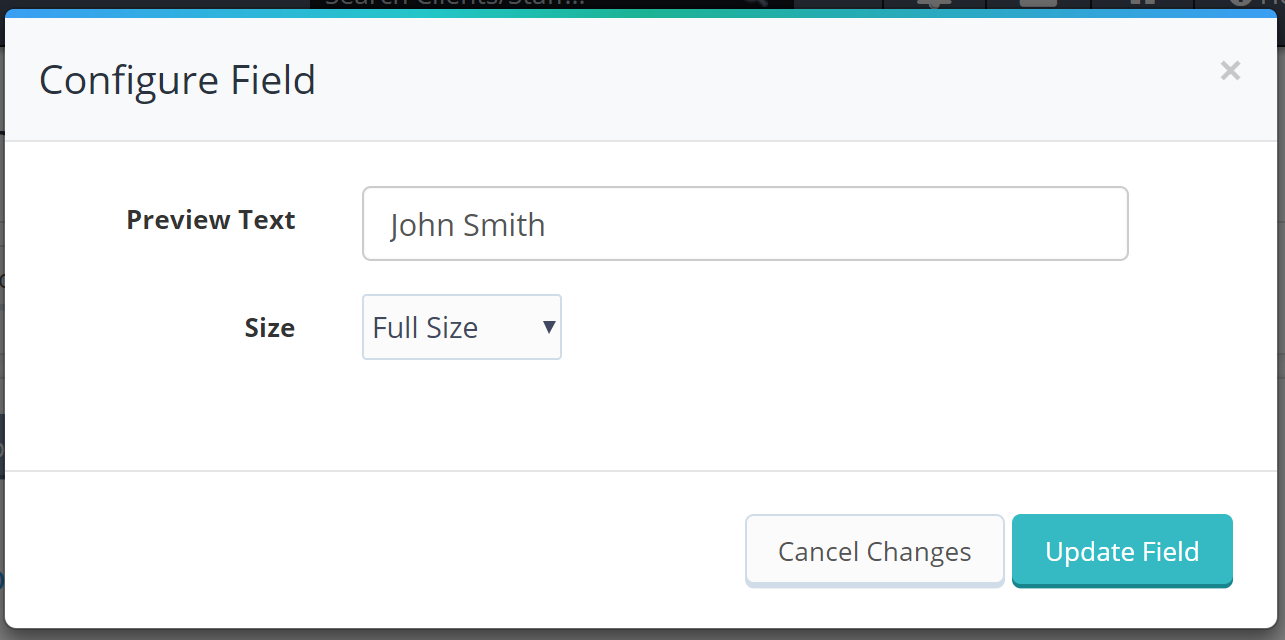 Time To Pet configure field options for preview text and field size