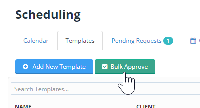 Time To Pet templates section showing the new Bulk Approve button