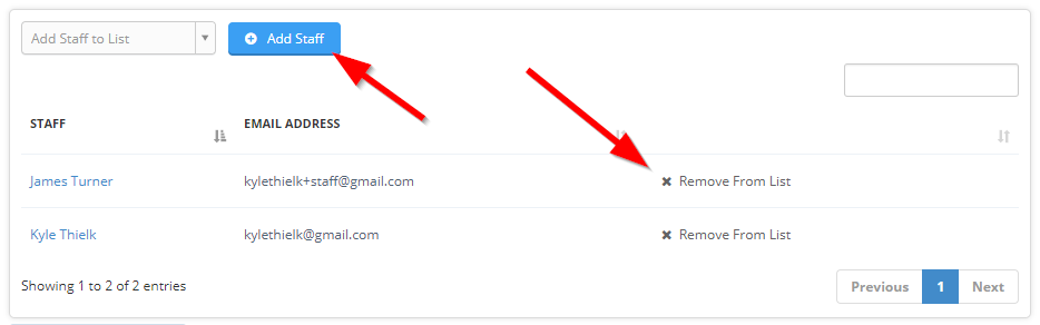 Time To Pet bulk staff email recipient list with options to remove or add staff