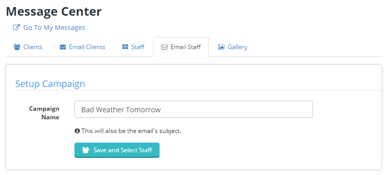 Setting the campaign name, which is also the email subject, for a staff email