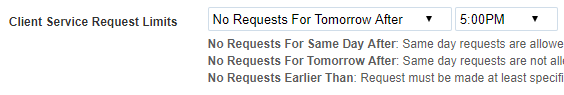Service request limit blocking requests for tomorrow after 5pm