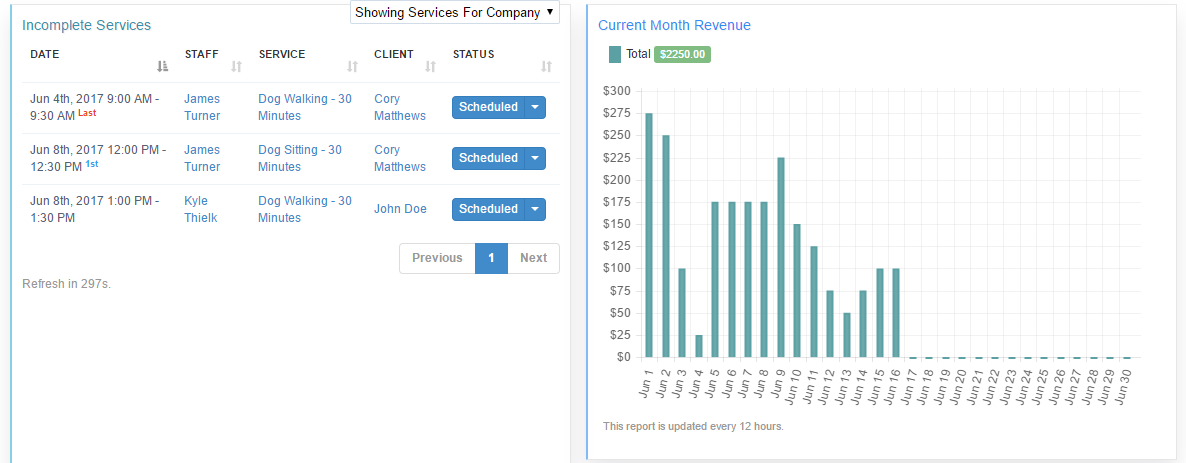 Example of a configured Time To Pet home screen showing business data widgets