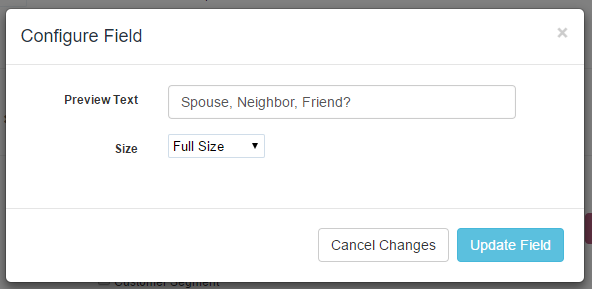 Time To Pet Custom Fields popup for editing a field's preview text