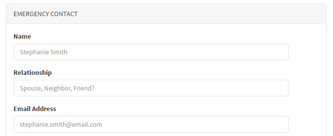 Client form field showing grayed-out preview text as an example entry