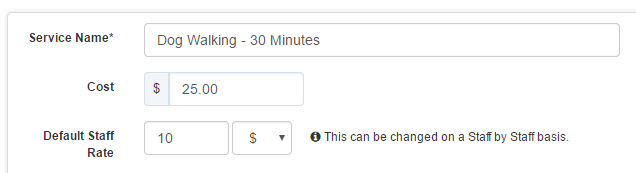 Default staff rate setting in Time To Pet as a percentage or flat amount