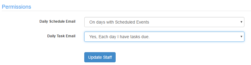 Daily Task reminder email setting at the bottom of a Time To Pet user profile
