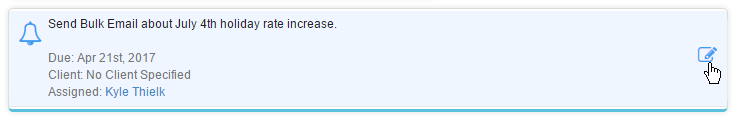 Saved non-client task listed in Time To Pet, ready to edit or mark complete