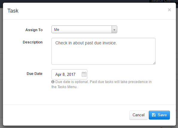 Time To Pet new task form with assignee, description and optional due date
