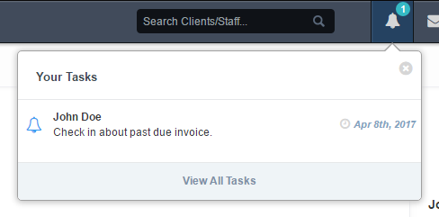 Time To Pet task list opened from the bell icon on the dashboard