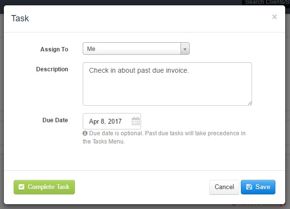 Completing a task from a client's profile in Time To Pet