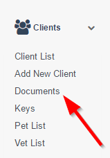 Documents section under Clients in the Time To Pet sidebar