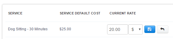 Custom client rate set as a flat rate, reducing a $25 service to $20