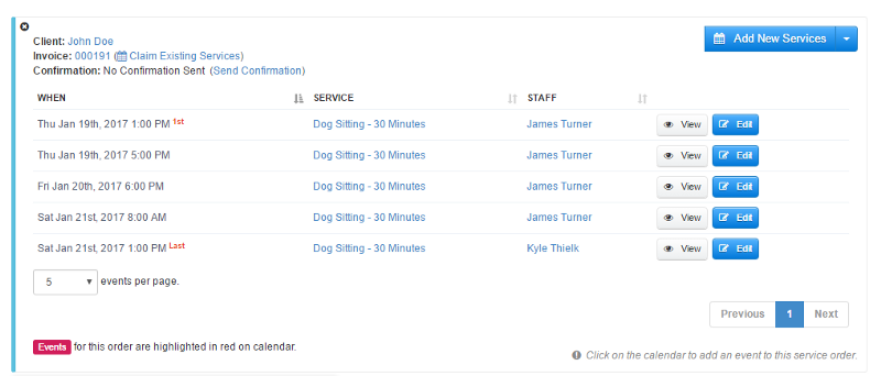 Time To Pet scheduler events tagged as First or Last
