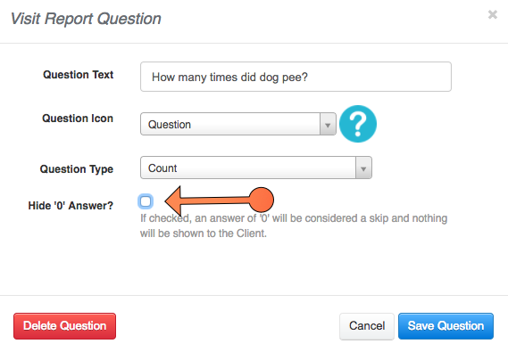 Visit Report Card question settings with the Hide Answer option