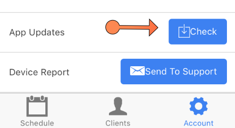 Account tab in the Time To Pet mobile app with the option to force an app update