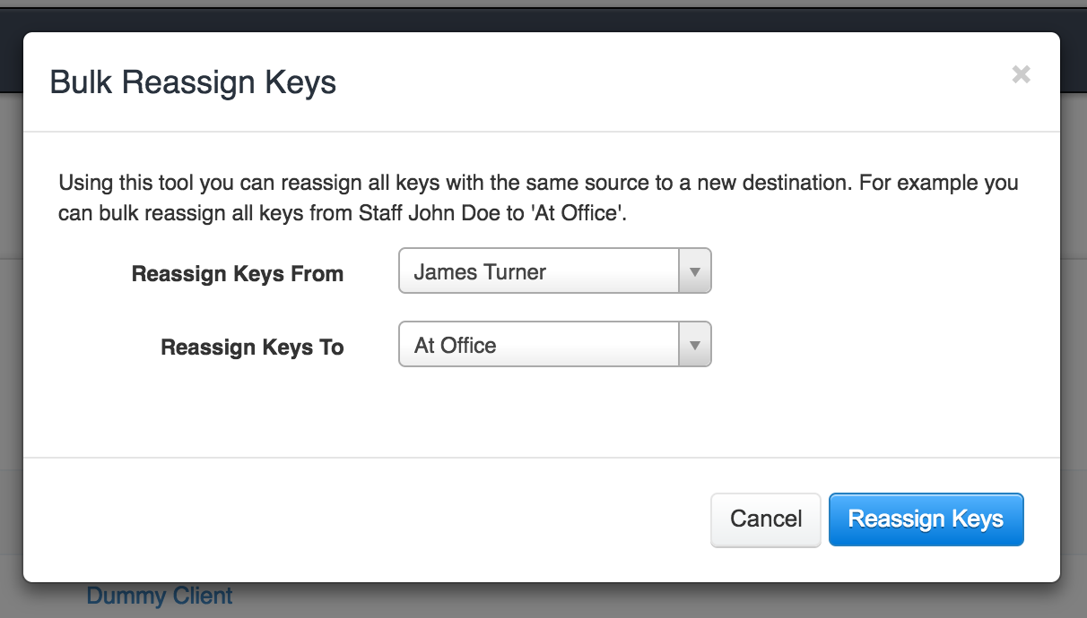 Time To Pet Bulk Reassign Keys tool for changing the location of multiple keys at once