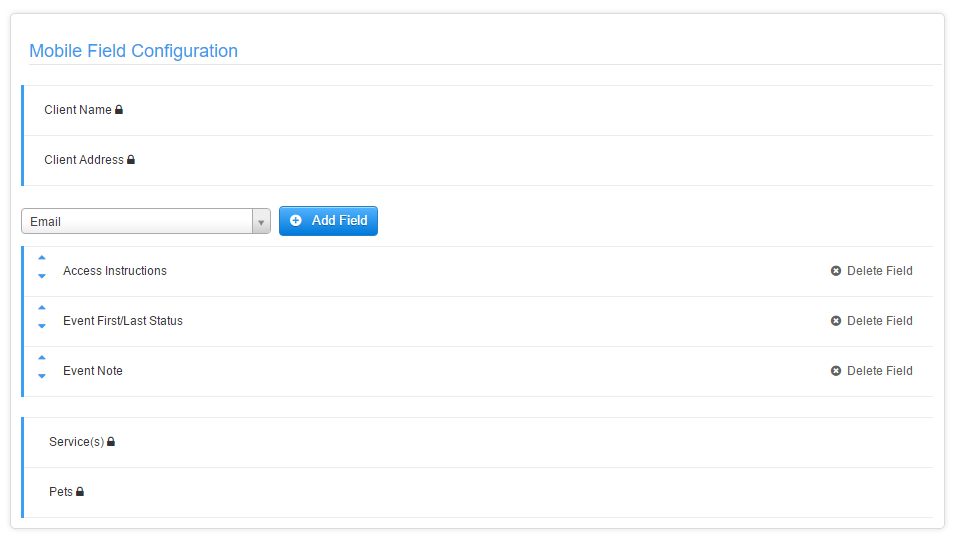 Time To Pet Mobile Field Configuration settings for the staff app Event View