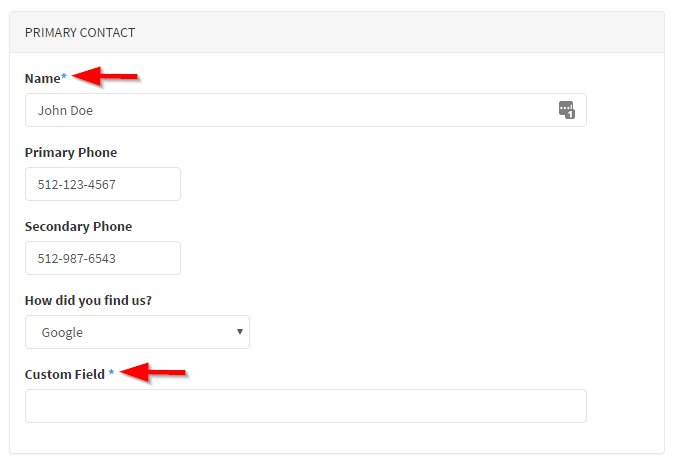 Time To Pet client portal showing required fields marked with a blue asterisk