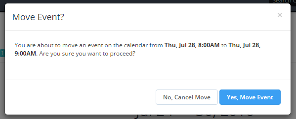 Time To Pet Scheduler Settings with options to warn before moving or resizing events