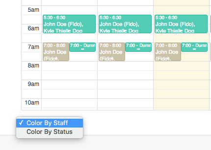 Time To Pet calendar quick color selector for coloring events by status or sitter