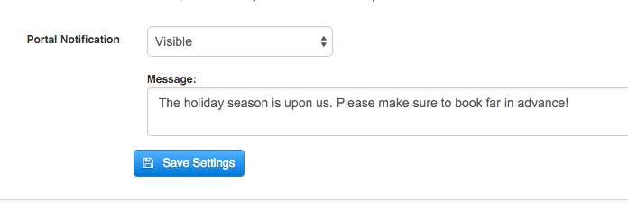 Time To Pet portal notification settings with the status set to Visible