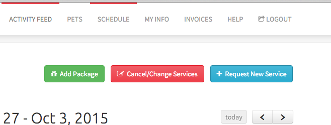 Cancel/Change Services button in the Time To Pet client portal